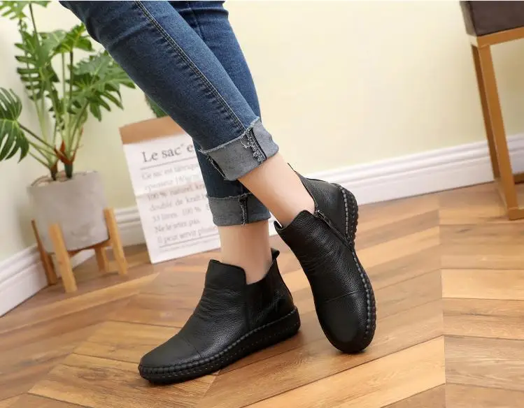 GKTINOO Fashion Autumn Shoe Flat Boots Genuine Leather Ankle Shoes Vintage Casual Shoes Brand Design Retro Handmade Women Boot 10
