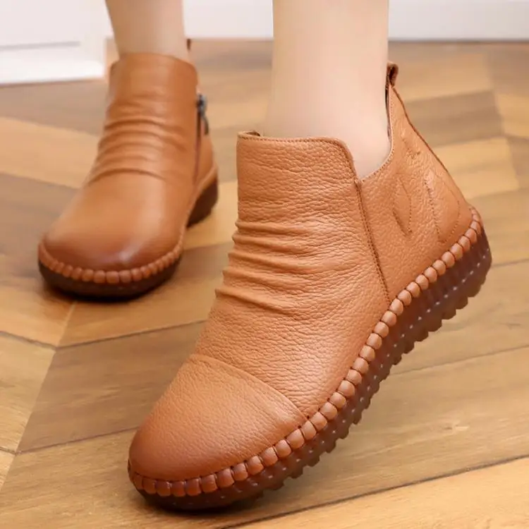 GKTINOO Fashion Autumn Shoe Flat Boots Genuine Leather Ankle Shoes Vintage Casual Shoes Brand Design Retro Handmade Women Boot 16