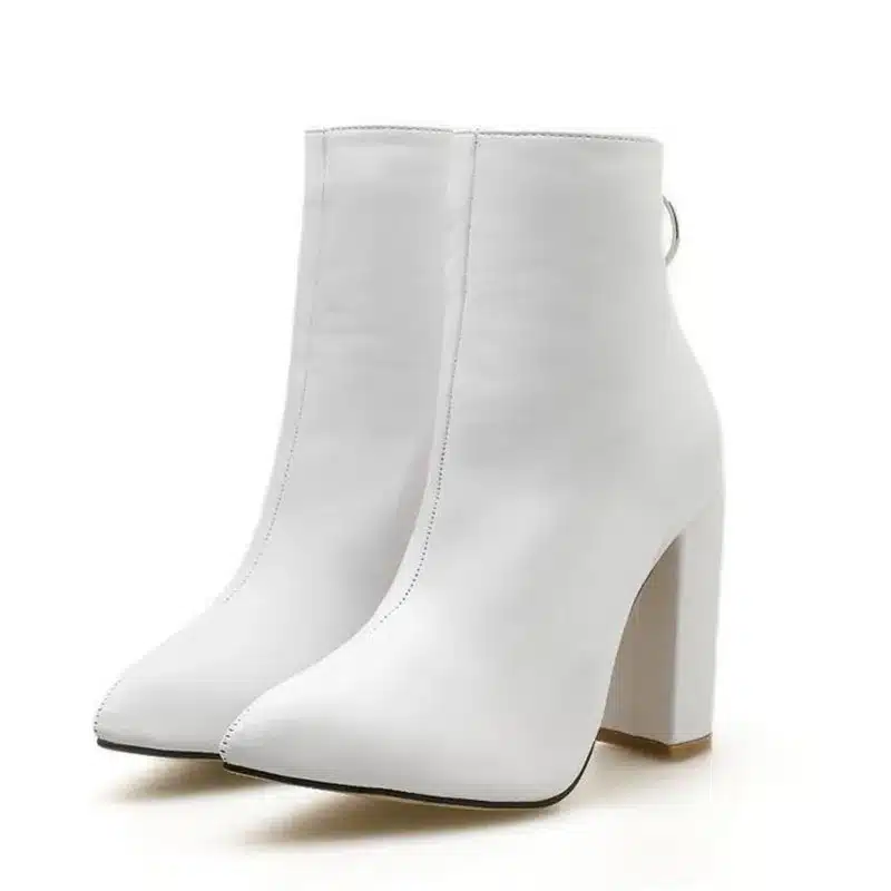 BAYUXSHUO New Women Ankle Boots Roman High Heels Square Heel Booties Fashion Brand Design Ladies Party Shoes Woman White Black 15