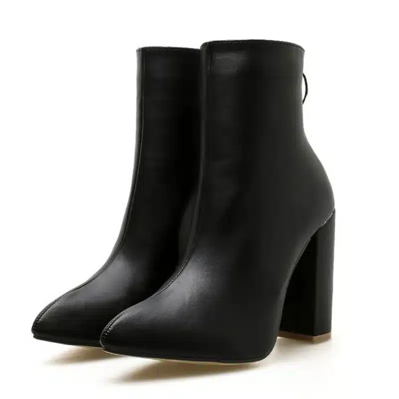 BAYUXSHUO New Women Ankle Boots Roman High Heels Square Heel Booties Fashion Brand Design Ladies Party Shoes Woman White Black 17