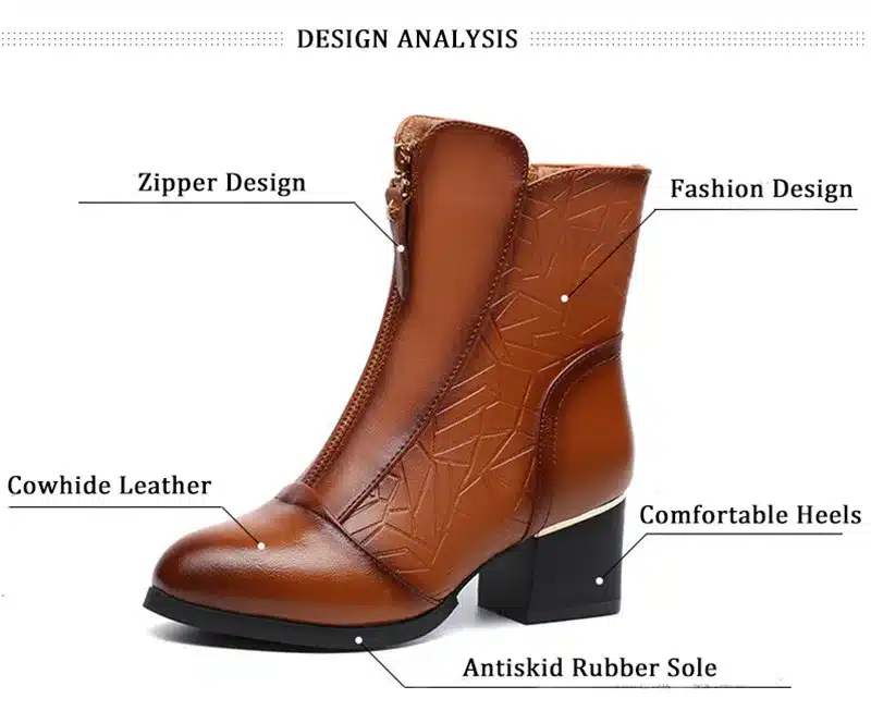 BEYARNE Female Autumn Spring Winter Big Size Genuine Leather Ankle Boots For Women Fashion Med Heels Soft Plush Warm Boots Ladi 5