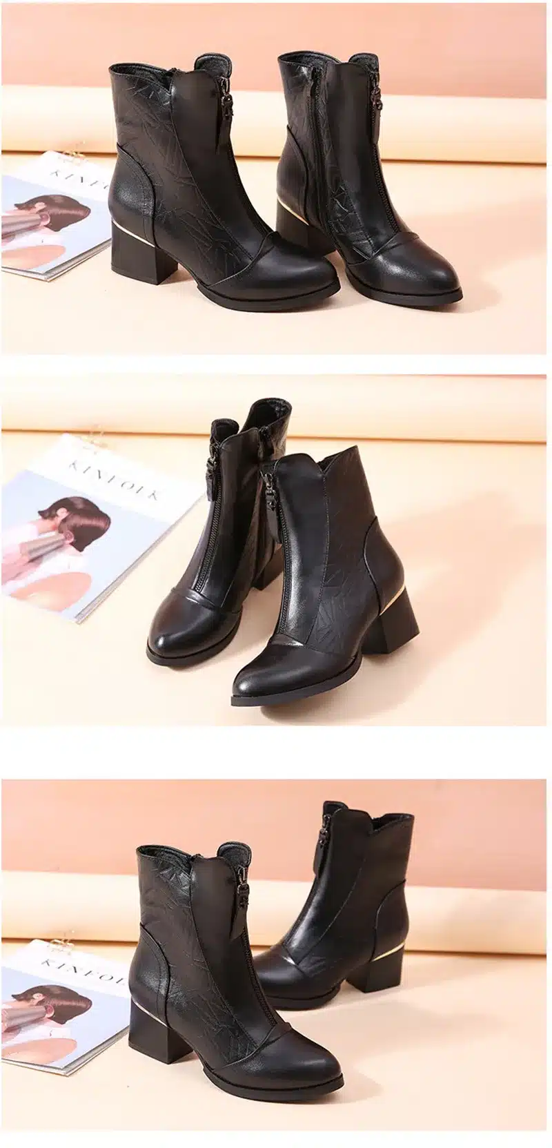 BEYARNE Female Autumn Spring Winter Big Size Genuine Leather Ankle Boots For Women Fashion Med Heels Soft Plush Warm Boots Ladi 12