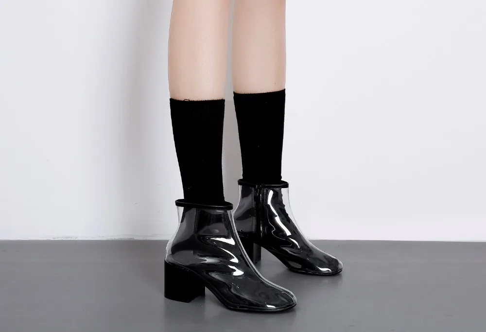 DongCiTaCi Women Ankle Short Boots Shoes Woman Ladies Fashion Transparent Female European USA Thick High Heel Martin Boot 16