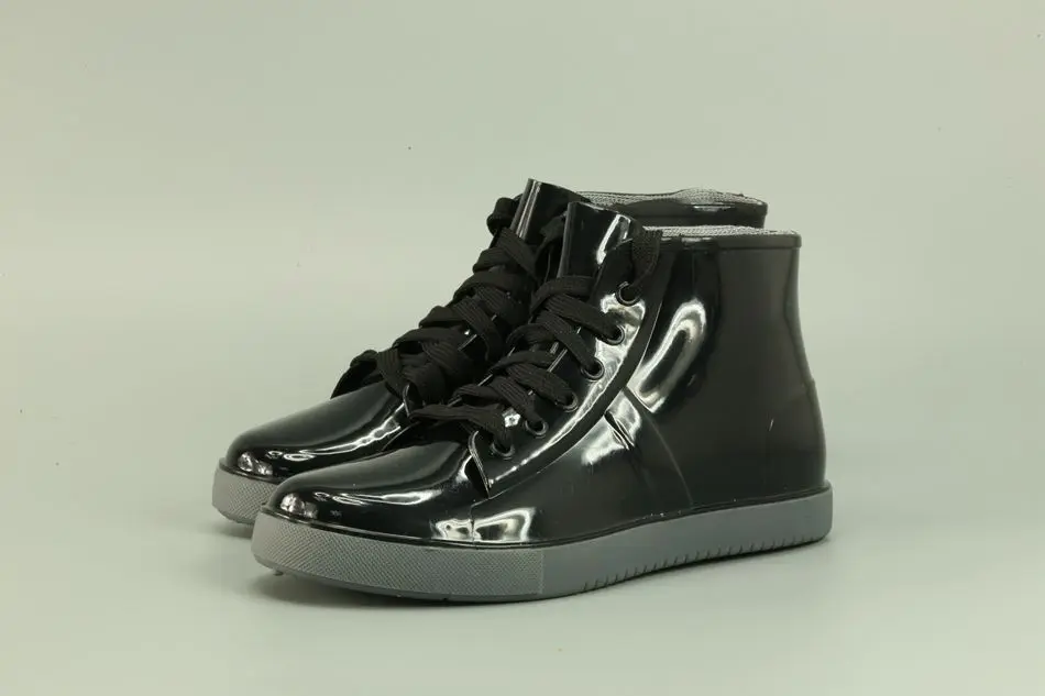 Spring Female Rain Boots Women Water Shoes Fashion Waterproof Overshoes Black Lace-Up 3