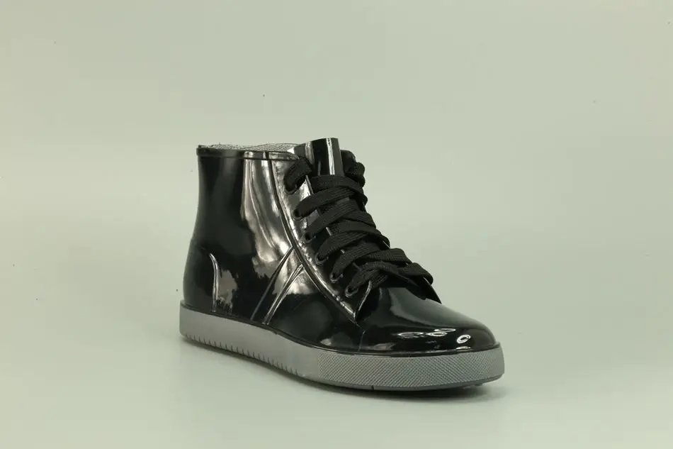Spring Female Rain Boots Women Water Shoes Fashion Waterproof Overshoes Black Lace-Up 6