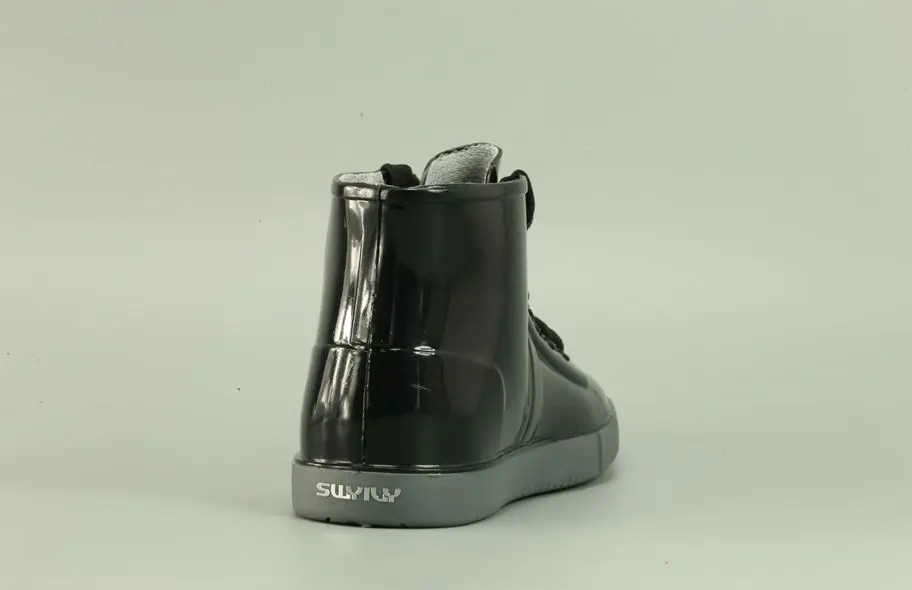 Spring Female Rain Boots Women Water Shoes Fashion Waterproof Overshoes Black Lace-Up 7