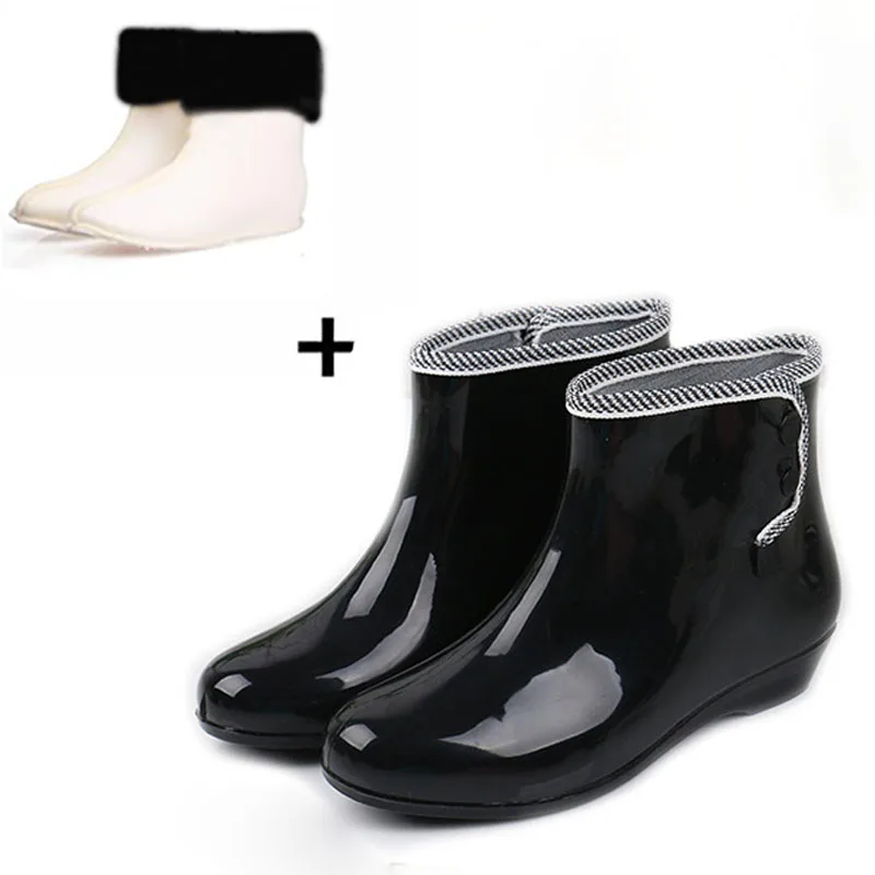 Feng nong spring winter woman rain boots ladies short rain buttons resistant buckle rubber boots round toe women boots w018 8
