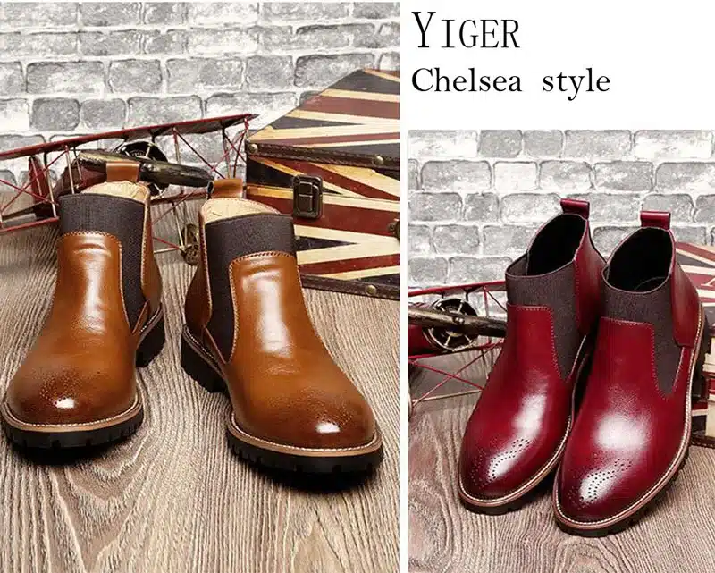 YIGER New Men's Chelsea Boots Ankle Boots Big size Black/Brown/Wine Red British Style Man Boots soft Leather Free shipping 0001 15