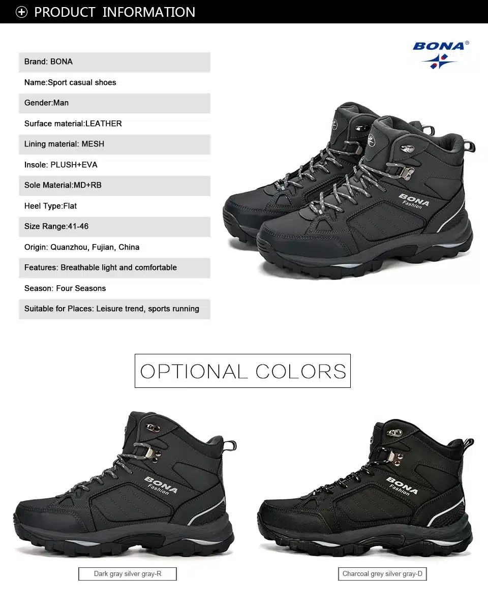 BONA Men Boots Anti-Skidding Leather Shoes Men Popular Comfy Spring Autumn Men Shoes Short Plush Snow Boots Durable Outsole 13