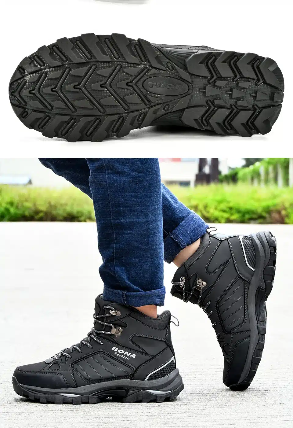 BONA Men Boots Anti-Skidding Leather Shoes Men Popular Comfy Spring Autumn Men Shoes Short Plush Snow Boots Durable Outsole 18