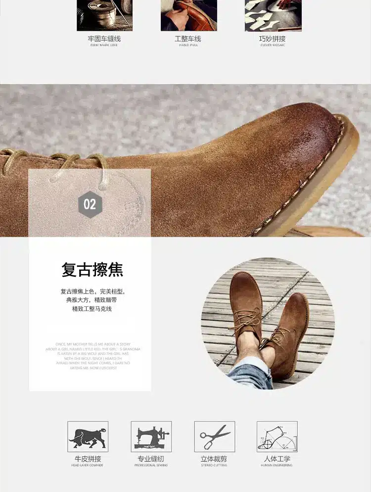 Classic genuine leather tooling boots crazy horse leather martin boots men fashion desert boots popular high top leather shoes 8