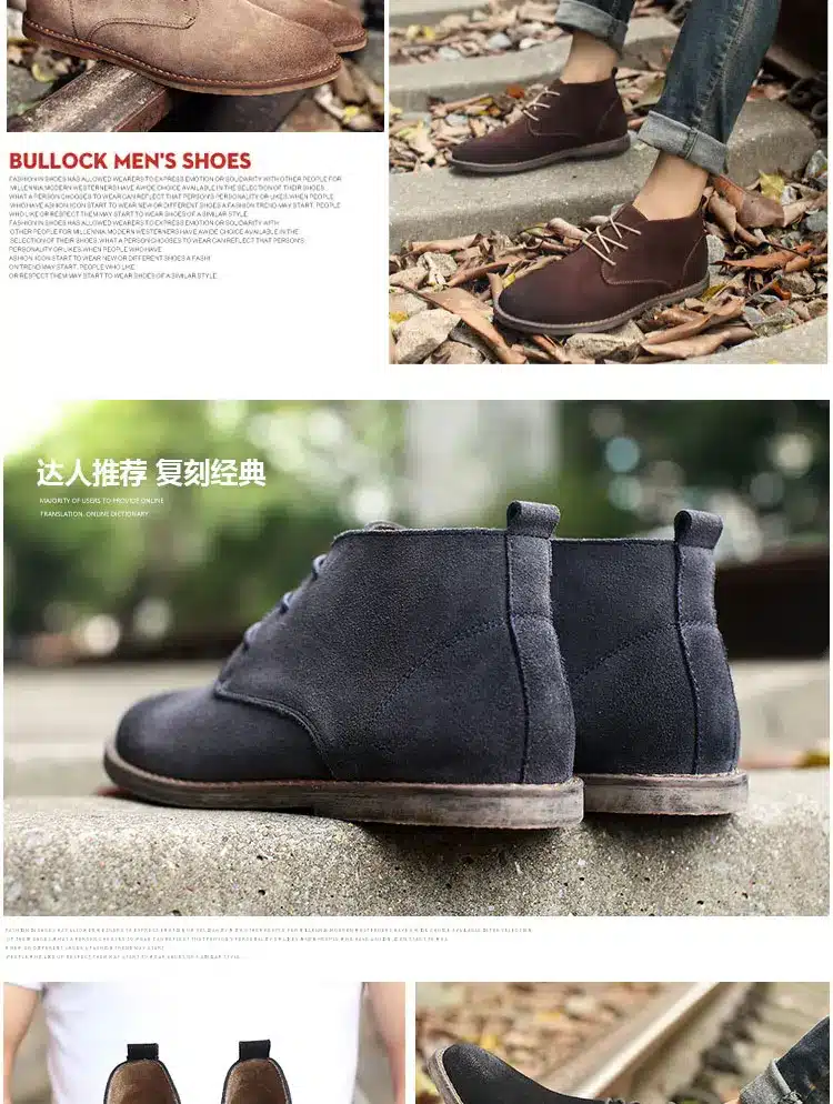 Classic genuine leather tooling boots crazy horse leather martin boots men fashion desert boots popular high top leather shoes 16