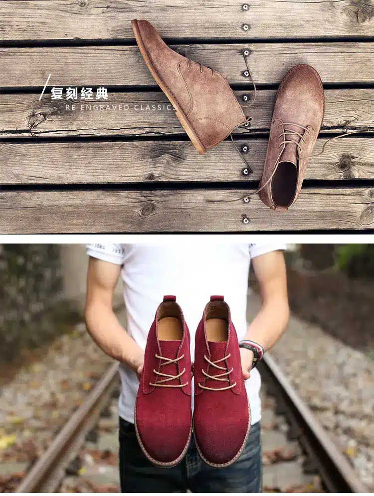 Classic genuine leather tooling boots crazy horse leather martin boots men fashion desert boots popular high top leather shoes 18