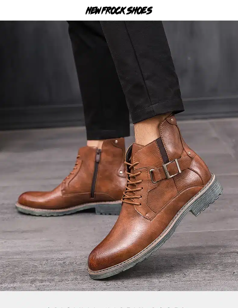 Misalwa Men's Retro Ankle Dress Boot High Top Oxford Safety Shoe Man Russian Style Zipper Anti-Skidding Leather Tactical Boots 11