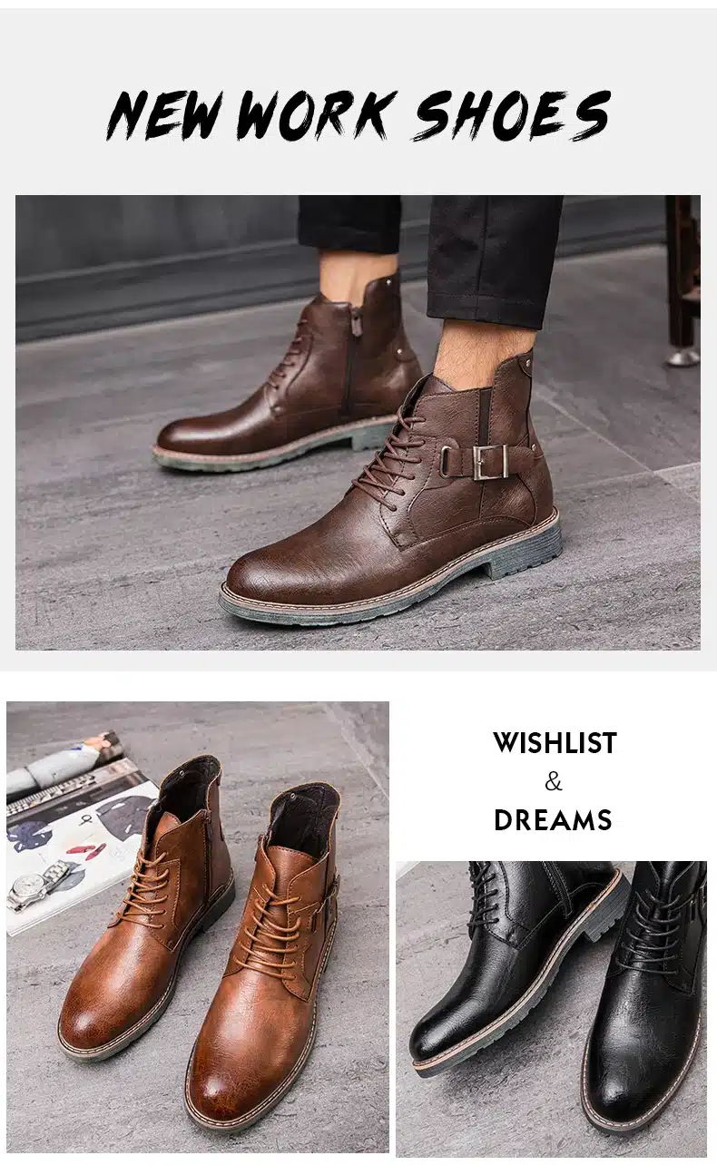 Misalwa Men's Retro Ankle Dress Boot High Top Oxford Safety Shoe Man Russian Style Zipper Anti-Skidding Leather Tactical Boots 13