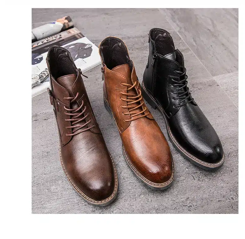 Misalwa Men's Retro Ankle Dress Boot High Top Oxford Safety Shoe Man Russian Style Zipper Anti-Skidding Leather Tactical Boots 14