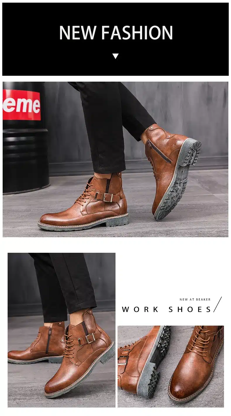 Misalwa Men's Retro Ankle Dress Boot High Top Oxford Safety Shoe Man Russian Style Zipper Anti-Skidding Leather Tactical Boots 15