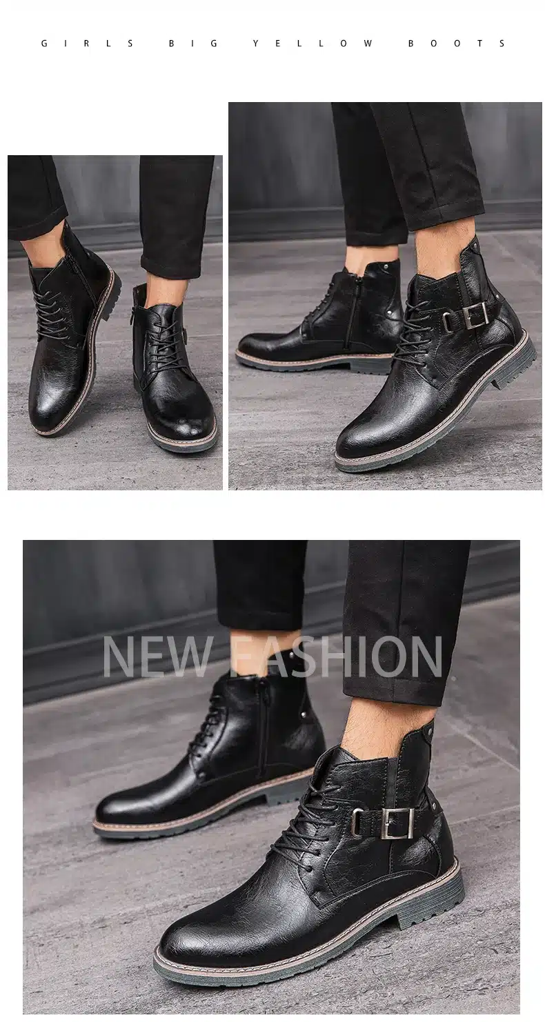 Misalwa Men's Retro Ankle Dress Boot High Top Oxford Safety Shoe Man Russian Style Zipper Anti-Skidding Leather Tactical Boots 17