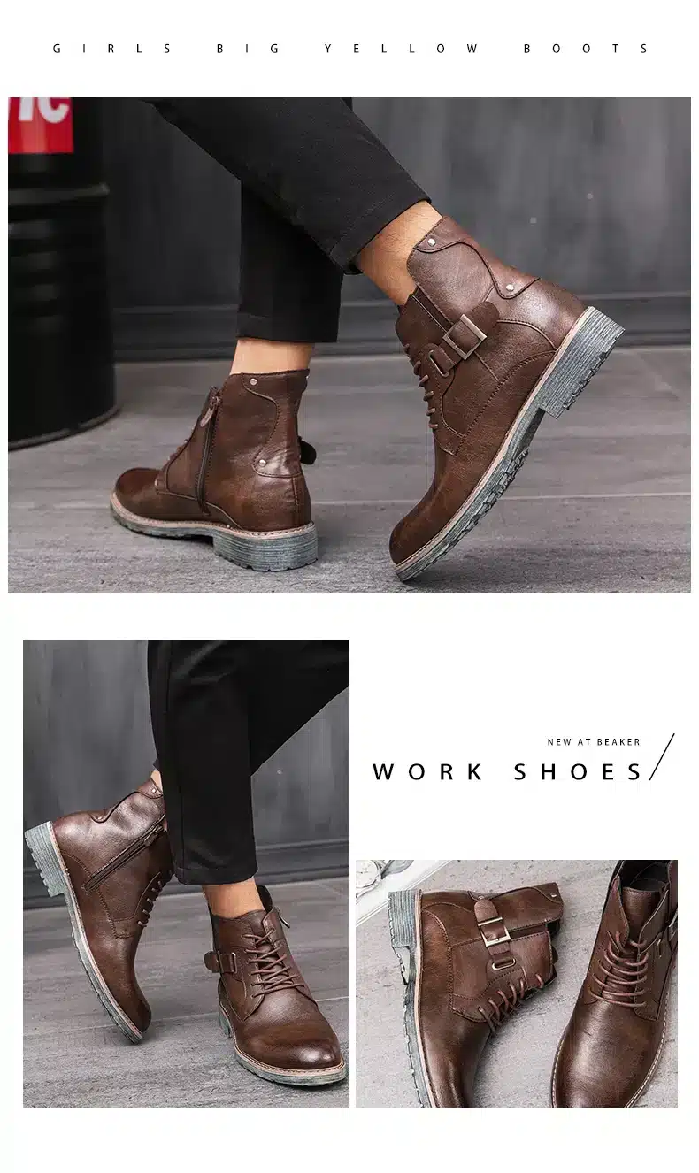 Misalwa Men's Retro Ankle Dress Boot High Top Oxford Safety Shoe Man Russian Style Zipper Anti-Skidding Leather Tactical Boots 18