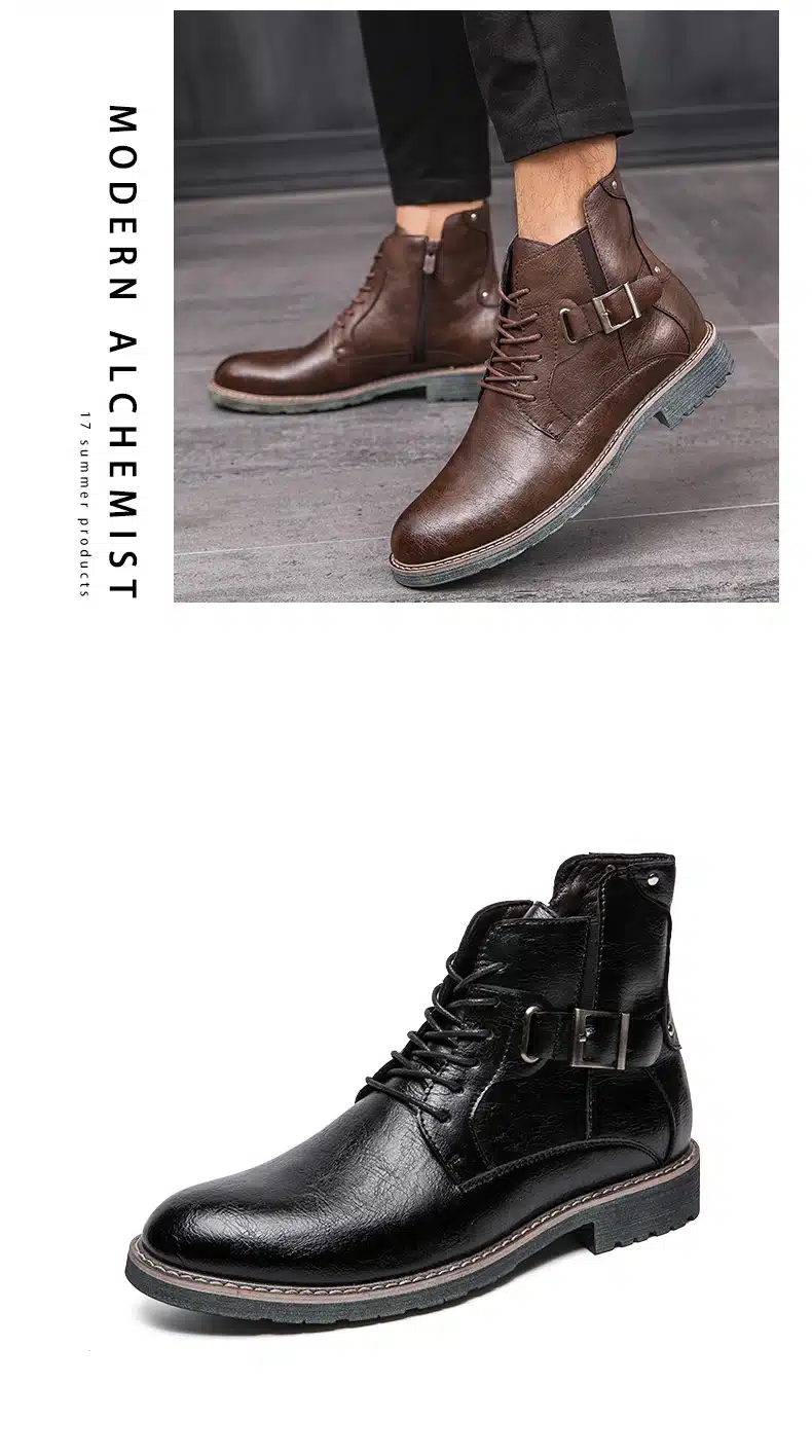 Misalwa Men's Retro Ankle Dress Boot High Top Oxford Safety Shoe Man Russian Style Zipper Anti-Skidding Leather Tactical Boots 19