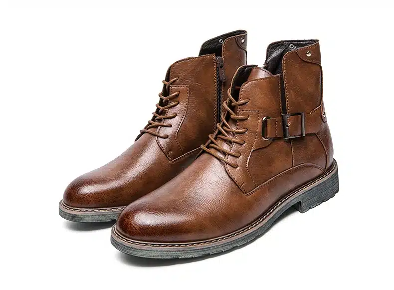 Misalwa Men's Retro Ankle Dress Boot High Top Oxford Safety Shoe Man Russian Style Zipper Anti-Skidding Leather Tactical Boots 21