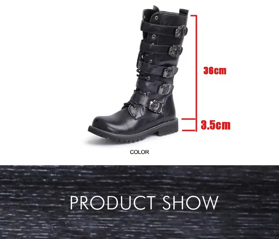 ZERO MORE Army Boots Men High Military Combat Boots Metal Buckle Punk Mid Calf Male Motorcycle Boots Lace Up Men's Shoes Rock 9
