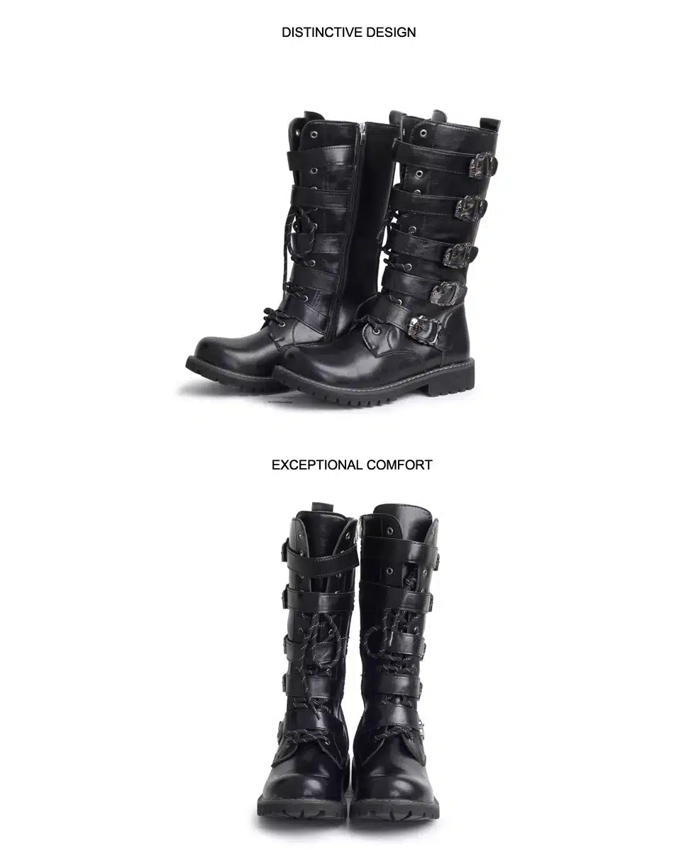 ZERO MORE Army Boots Men High Military Combat Boots Metal Buckle Punk Mid Calf Male Motorcycle Boots Lace Up Men's Shoes Rock 10