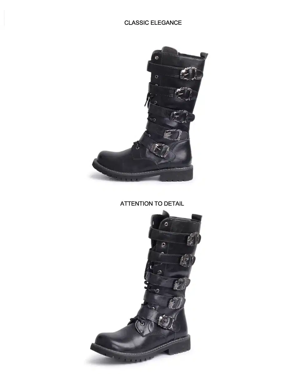 ZERO MORE Army Boots Men High Military Combat Boots Metal Buckle Punk Mid Calf Male Motorcycle Boots Lace Up Men's Shoes Rock 11
