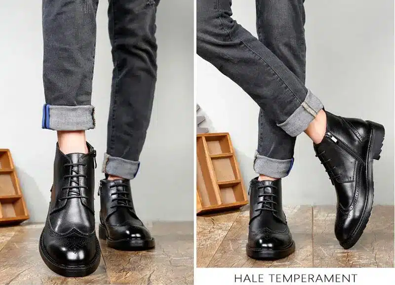 YIGER NEW Men Boots Genuine Leather Boots Large Size Men Casual Boots Lace-Up Bullock Boots Men Black Spring/Autumn Shoes 0007 28