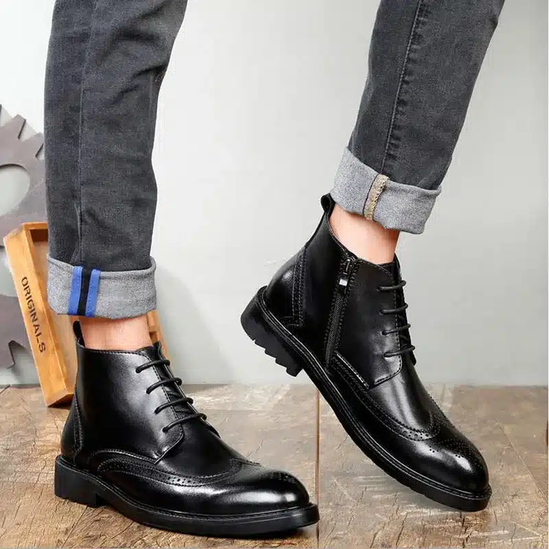 YIGER NEW Men Boots Genuine Leather Boots Large Size Men Casual Boots Lace-Up Bullock Boots Men Black Spring/Autumn Shoes 0007 29