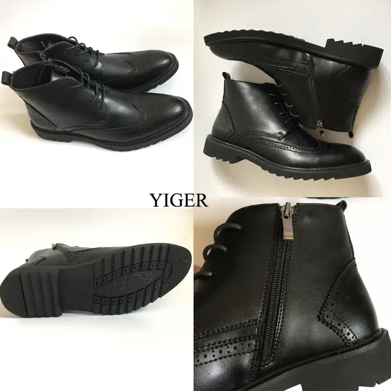 YIGER NEW Men Boots Genuine Leather Boots Large Size Men Casual Boots Lace-Up Bullock Boots Men Black Spring/Autumn Shoes 0007 30