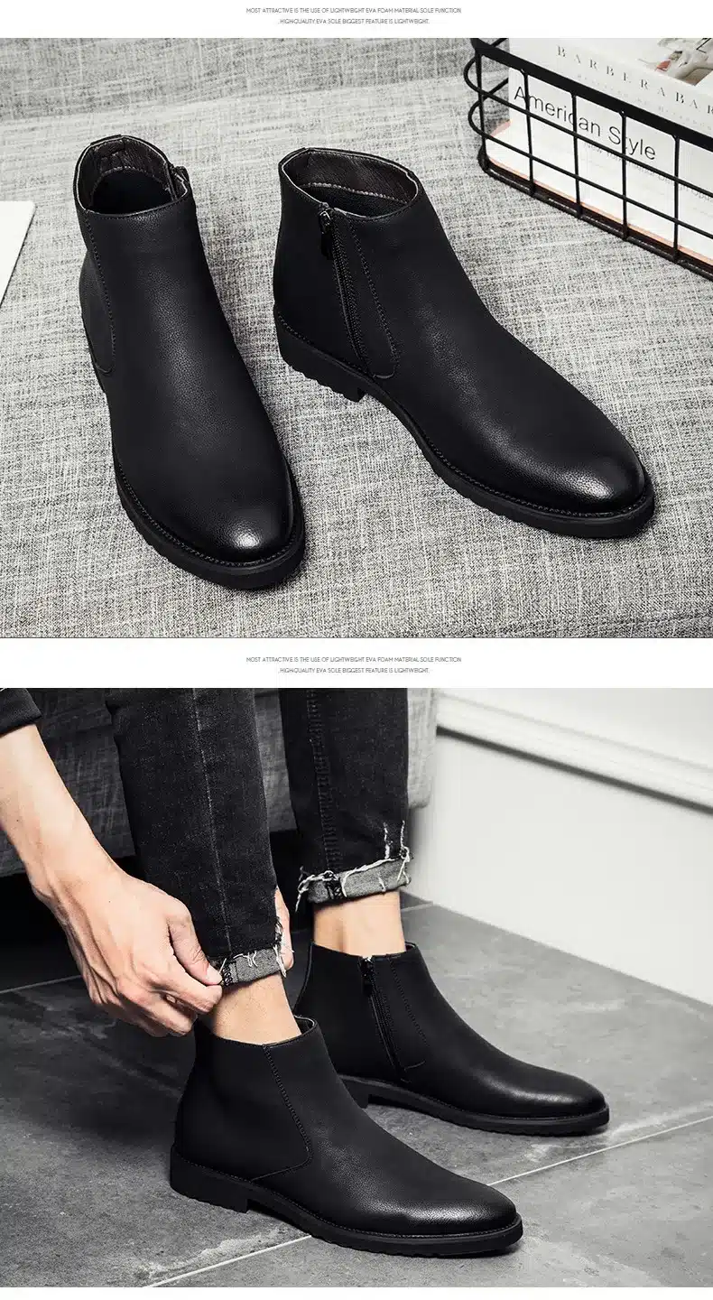 Pointed Toe Genuine Leather Men Boots Convenient Zip Business Dress Boots Shoes Men Black Brown British Fashion Ankle Boots 17