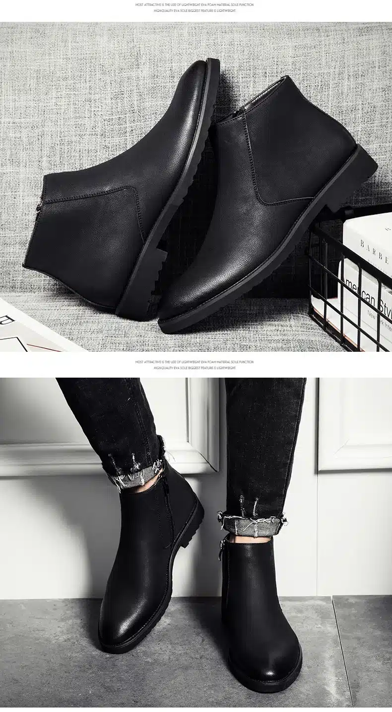 Pointed Toe Genuine Leather Men Boots Convenient Zip Business Dress Boots Shoes Men Black Brown British Fashion Ankle Boots 18