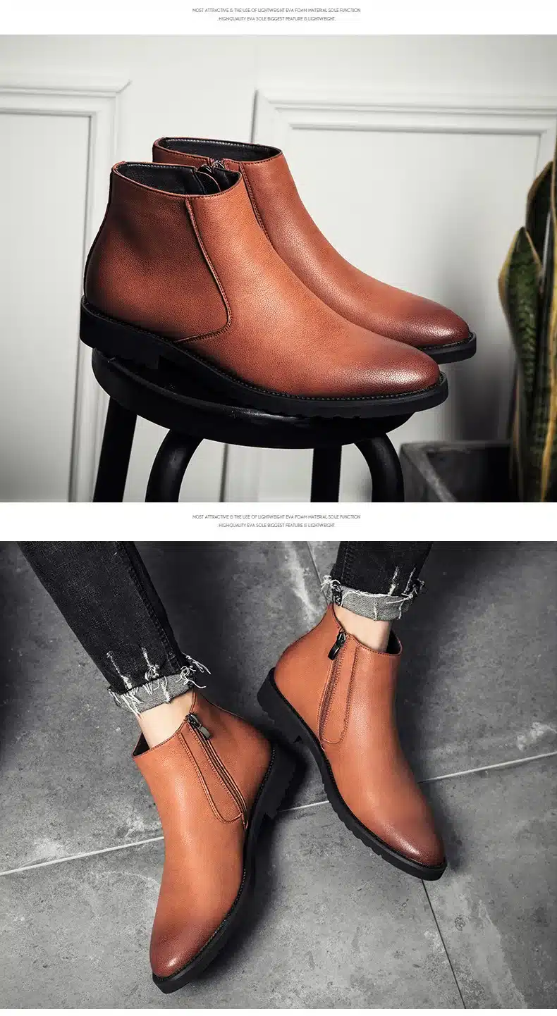 Pointed Toe Genuine Leather Men Boots Convenient Zip Business Dress Boots Shoes Men Black Brown British Fashion Ankle Boots 19