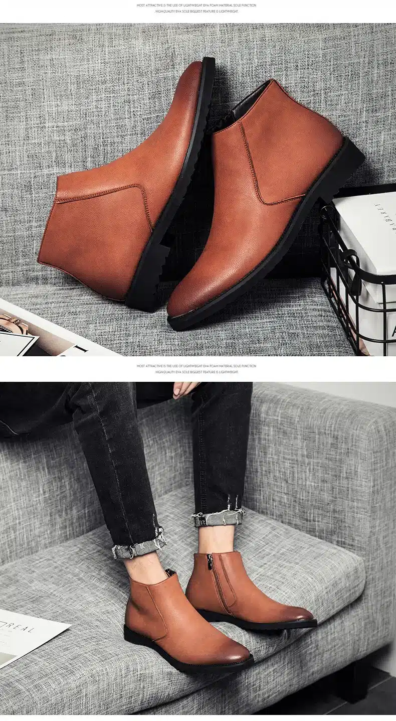 Pointed Toe Genuine Leather Men Boots Convenient Zip Business Dress Boots Shoes Men Black Brown British Fashion Ankle Boots 20