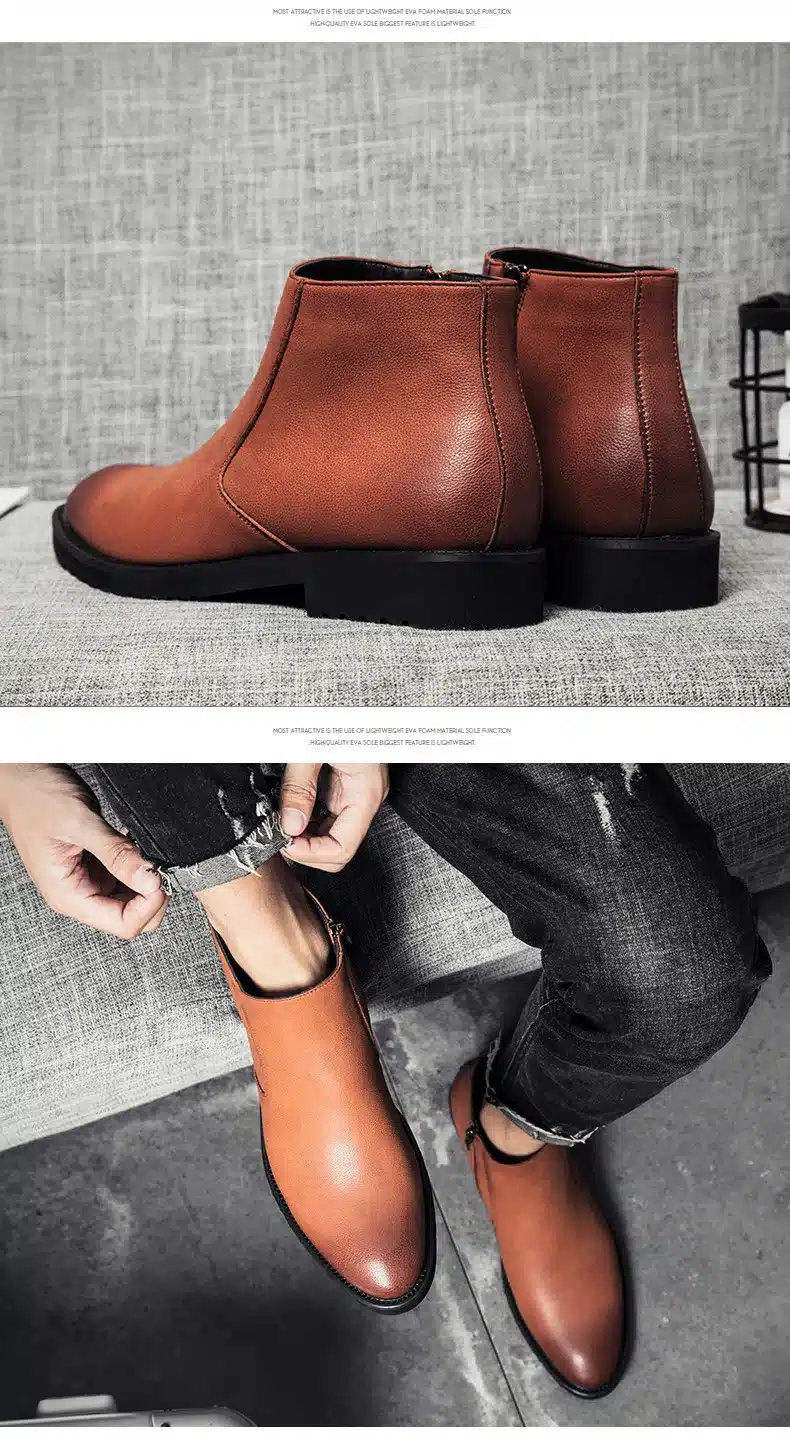 Pointed Toe Genuine Leather Men Boots Convenient Zip Business Dress Boots Shoes Men Black Brown British Fashion Ankle Boots 21