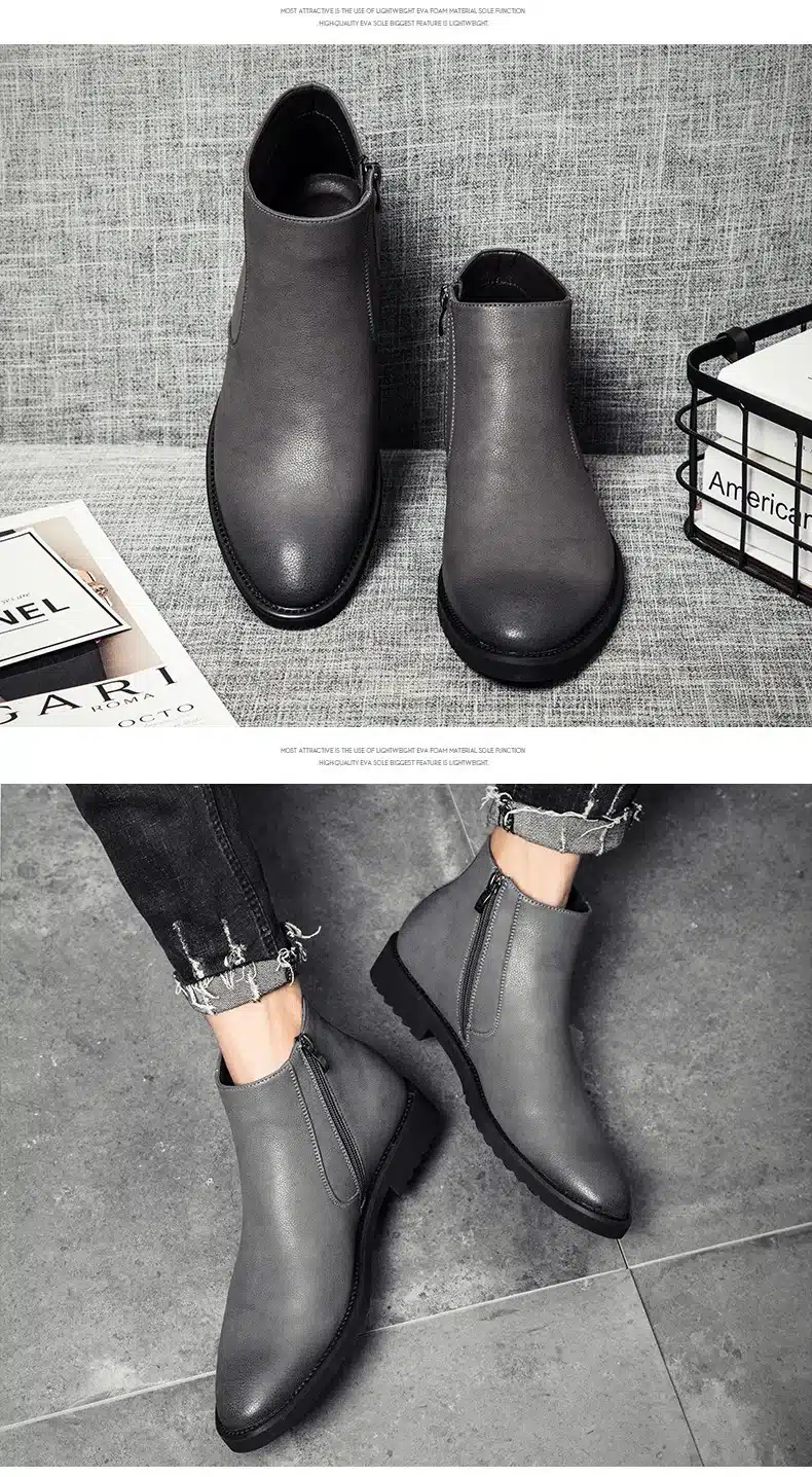 Pointed Toe Genuine Leather Men Boots Convenient Zip Business Dress Boots Shoes Men Black Brown British Fashion Ankle Boots 22