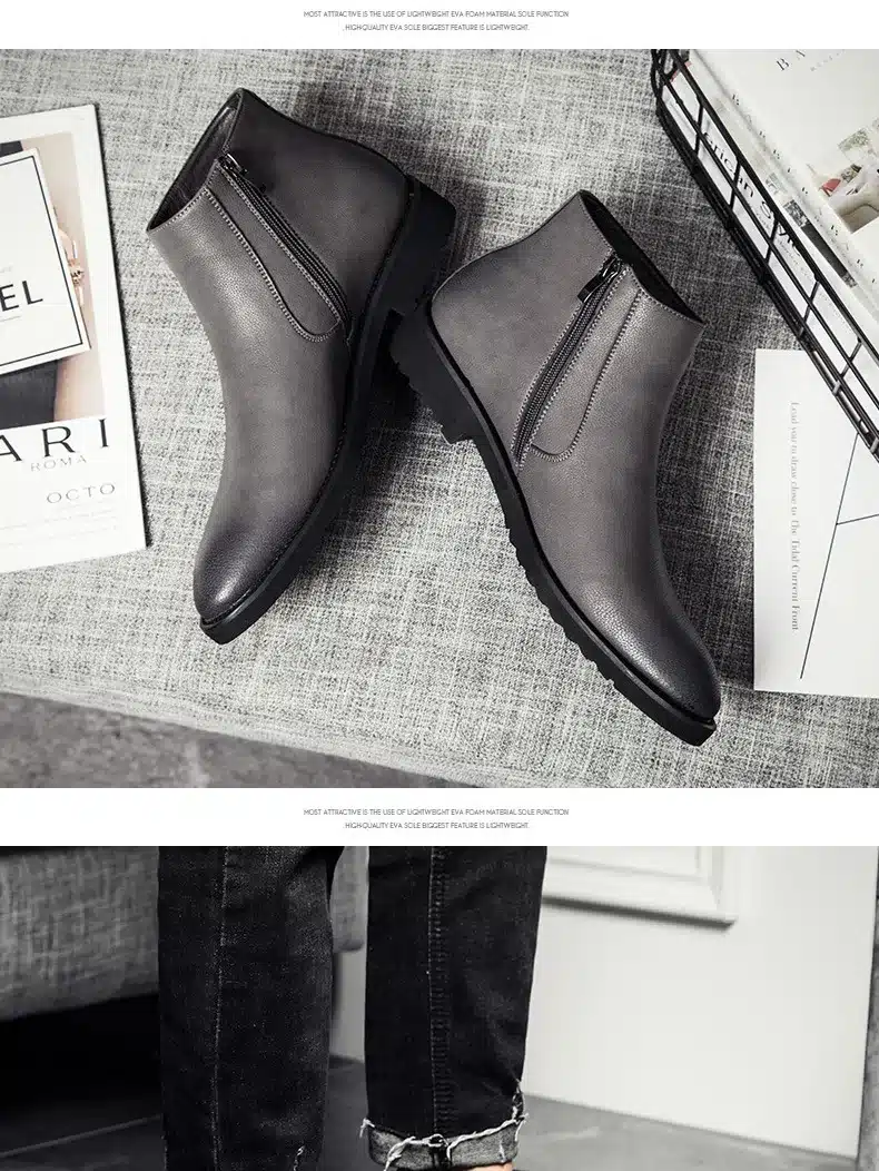 Pointed Toe Genuine Leather Men Boots Convenient Zip Business Dress Boots Shoes Men Black Brown British Fashion Ankle Boots 23