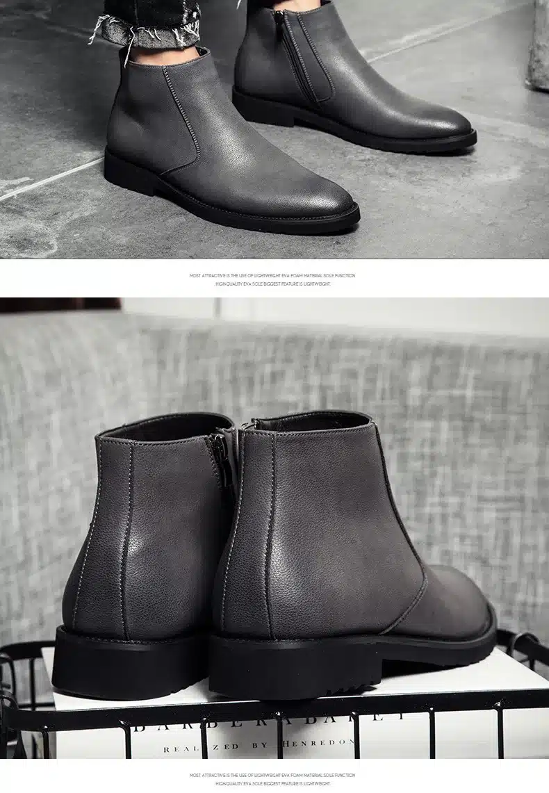 Pointed Toe Genuine Leather Men Boots Convenient Zip Business Dress Boots Shoes Men Black Brown British Fashion Ankle Boots 24