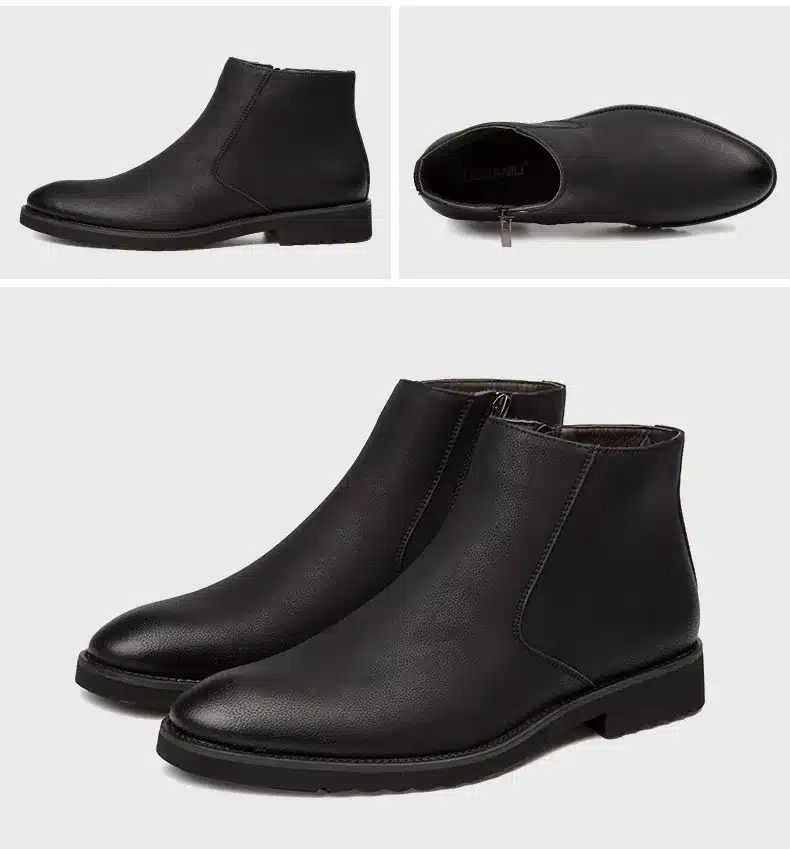 Pointed Toe Genuine Leather Men Boots Convenient Zip Business Dress Boots Shoes Men Black Brown British Fashion Ankle Boots 26