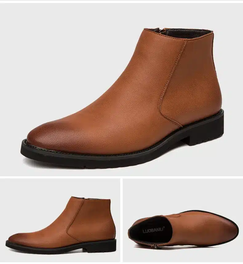 Pointed Toe Genuine Leather Men Boots Convenient Zip Business Dress Boots Shoes Men Black Brown British Fashion Ankle Boots 27