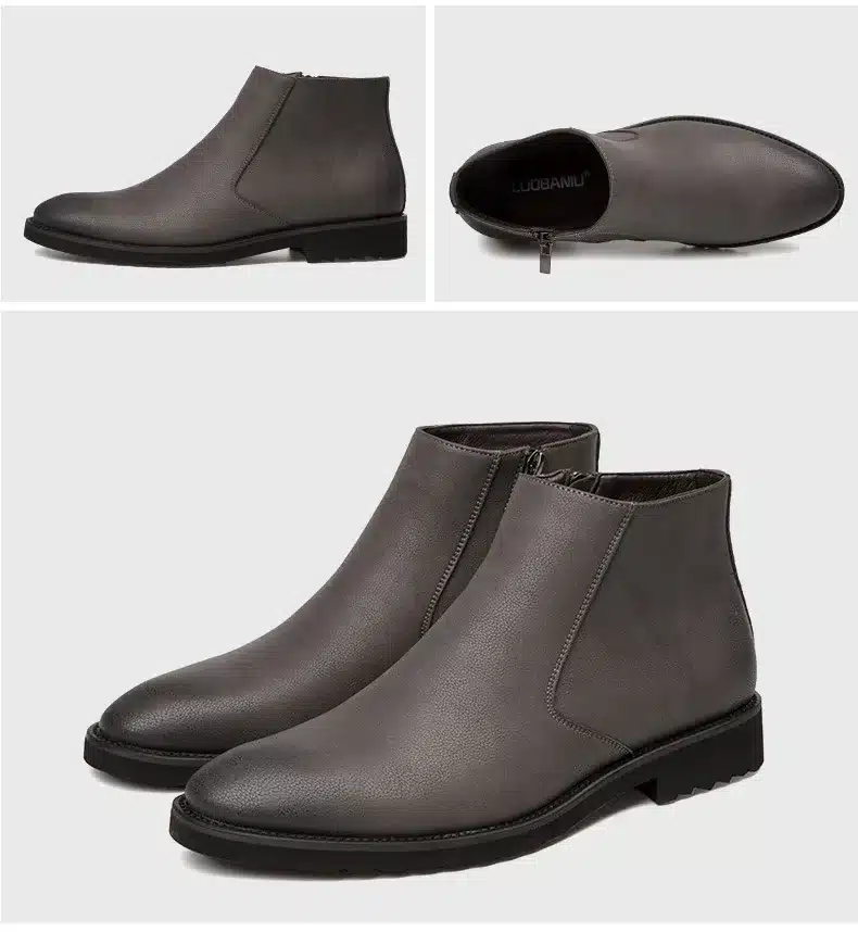 Pointed Toe Genuine Leather Men Boots Convenient Zip Business Dress Boots Shoes Men Black Brown British Fashion Ankle Boots 29