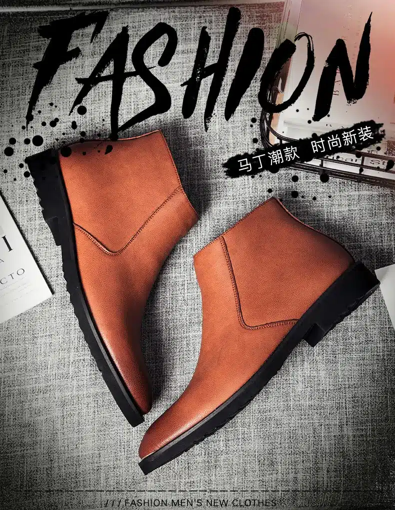 Pointed Toe Genuine Leather Men Boots Convenient Zip Business Dress Boots Shoes Men Black Brown British Fashion Ankle Boots 31
