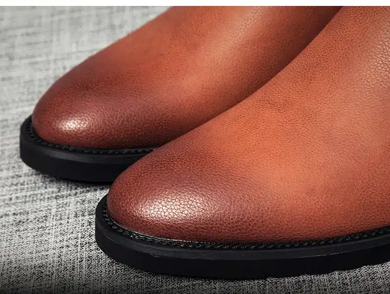 Pointed Toe Genuine Leather Men Boots Convenient Zip Business Dress Boots Shoes Men Black Brown British Fashion Ankle Boots 32