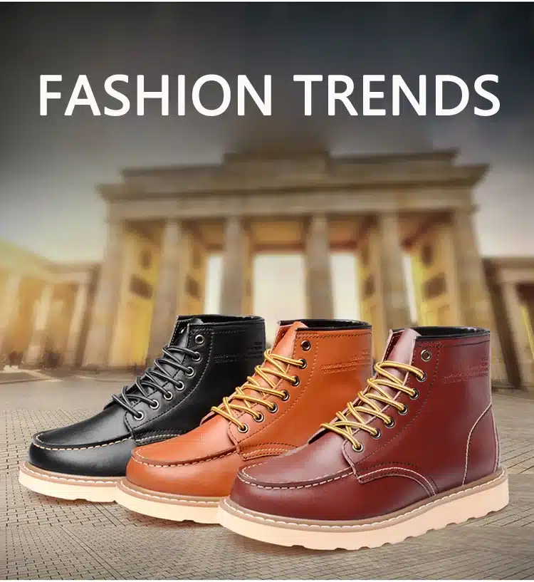 JUNJARM Men Ankle Boots Genuine Leather Mens Work Boots Fashion Men Leather Boots High Quality Black Men Winter Shoes 10
