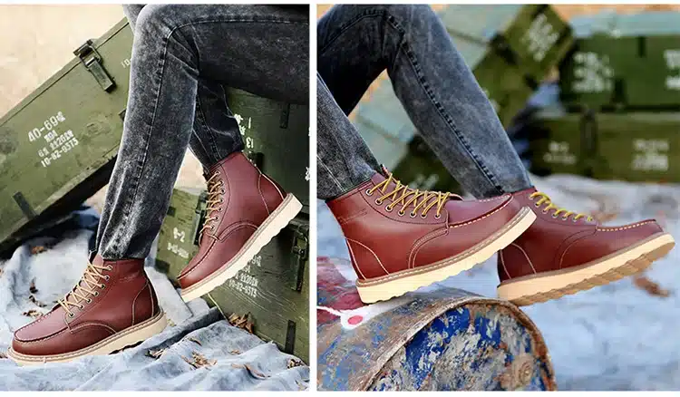 JUNJARM Men Ankle Boots Genuine Leather Mens Work Boots Fashion Men Leather Boots High Quality Black Men Winter Shoes 16