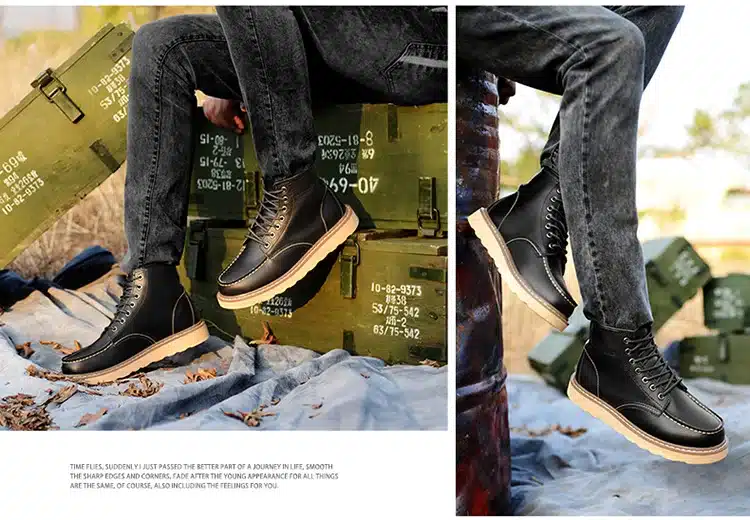 JUNJARM Men Ankle Boots Genuine Leather Mens Work Boots Fashion Men Leather Boots High Quality Black Men Winter Shoes 18