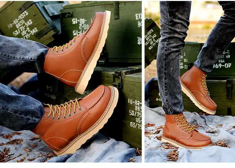JUNJARM Men Ankle Boots Genuine Leather Mens Work Boots Fashion Men Leather Boots High Quality Black Men Winter Shoes 17