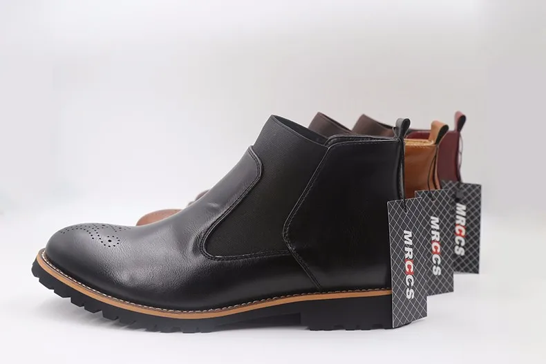 MRCCS Winter Fur/Spring Men's Chelsea Boots,British Style Fashion Ankle Boots,Black/Brown/Red Brogues Soft Leather Casual Shoes 3
