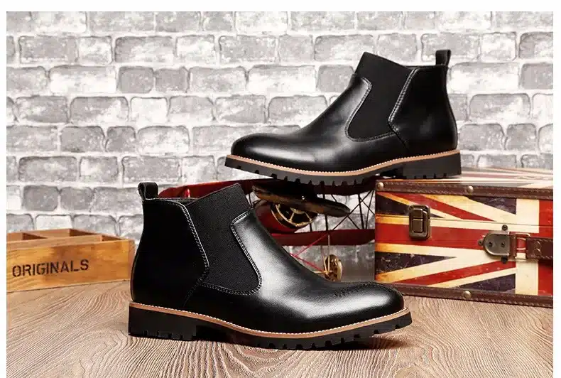 MRCCS Winter Fur/Spring Men's Chelsea Boots,British Style Fashion Ankle Boots,Black/Brown/Red Brogues Soft Leather Casual Shoes 7